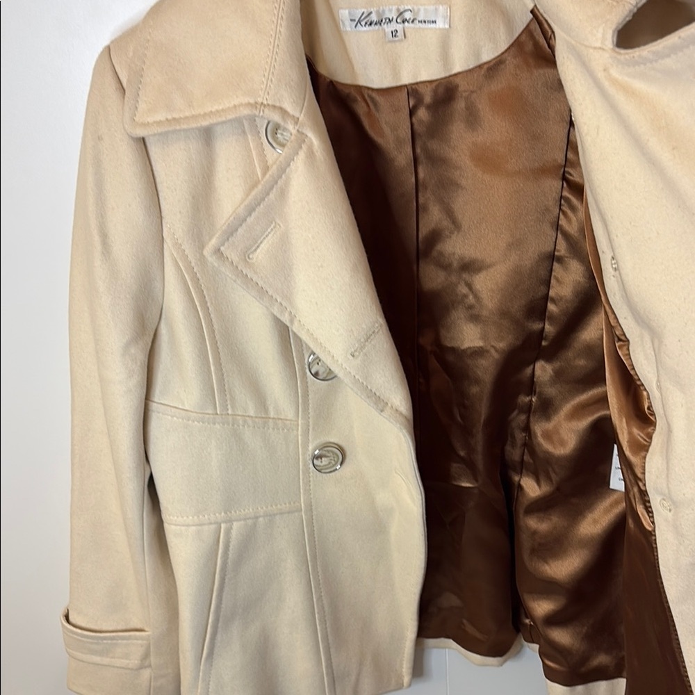 LAST CALL! Calvin Klein Cream Wool Peacoat with Tailored Silhouette - Picture 7 of 14